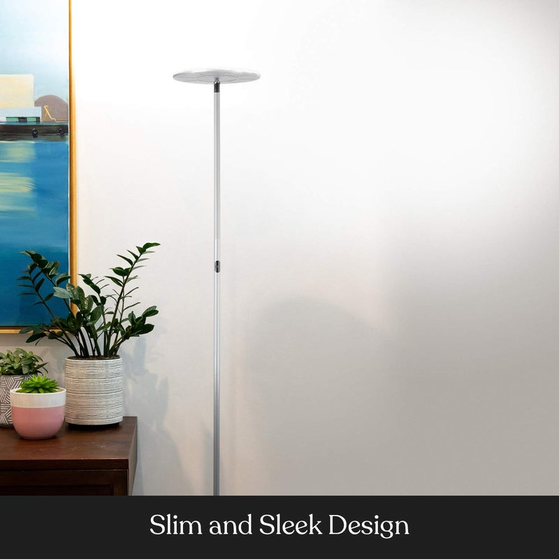 Brightech Sky Flux Dimmable LED Floor Lamp â€“ Super Bright Floor Lamp with 3 Light Modes for Living Room, Office â€“ Torchiere Standing Touch-Lamp, Tall Torch Lamp for Bedroom & Reading - Silver - Image 5